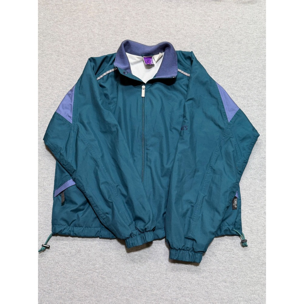 Asics Vintage 90s Colorblock Windbreaker Jacket Teal Purple Womens Med Full Zip